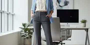 Professional woman in a modern Shein office outfit, showcasing affordable work style.