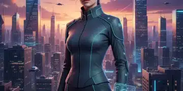 Futuristic SHEIN model in smart fabric apparel, showcasing integrated technology and modern design.