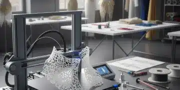 3D printer creating intricate fashion garment components for rapid prototyping in a modern design studio.