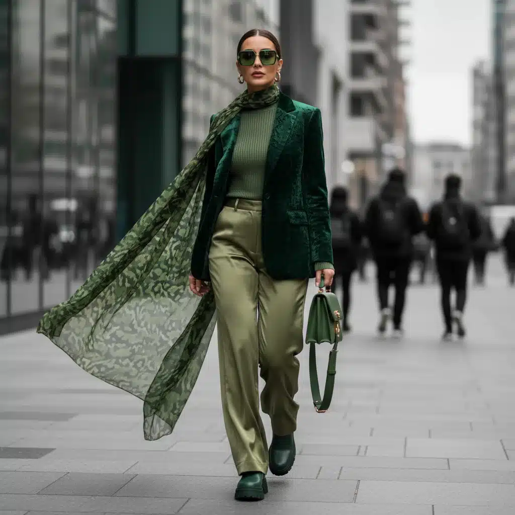 Stylish person wearing a monochromatic Shein outfit in shades of green