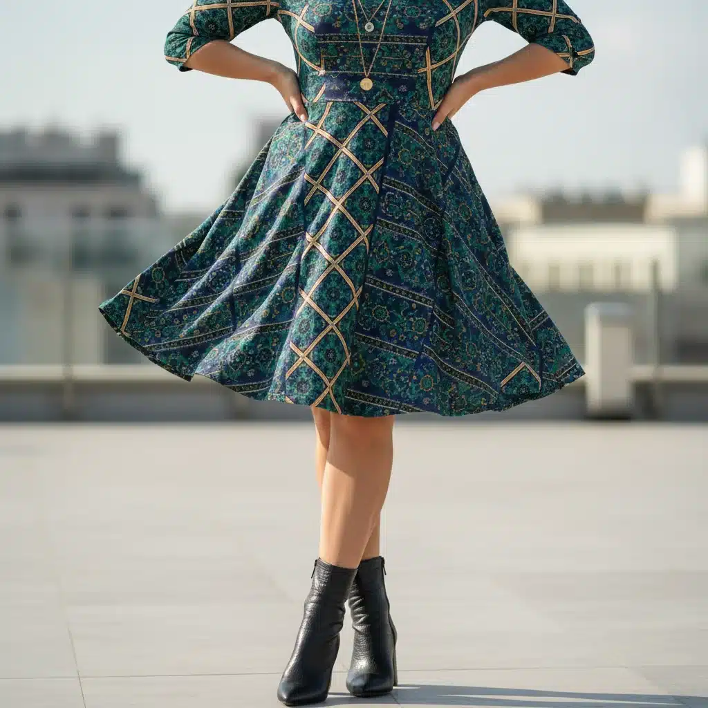 Woman with hourglass figure in A-line dress from Shein's 2026 new arrivals, showcasing elegant style.