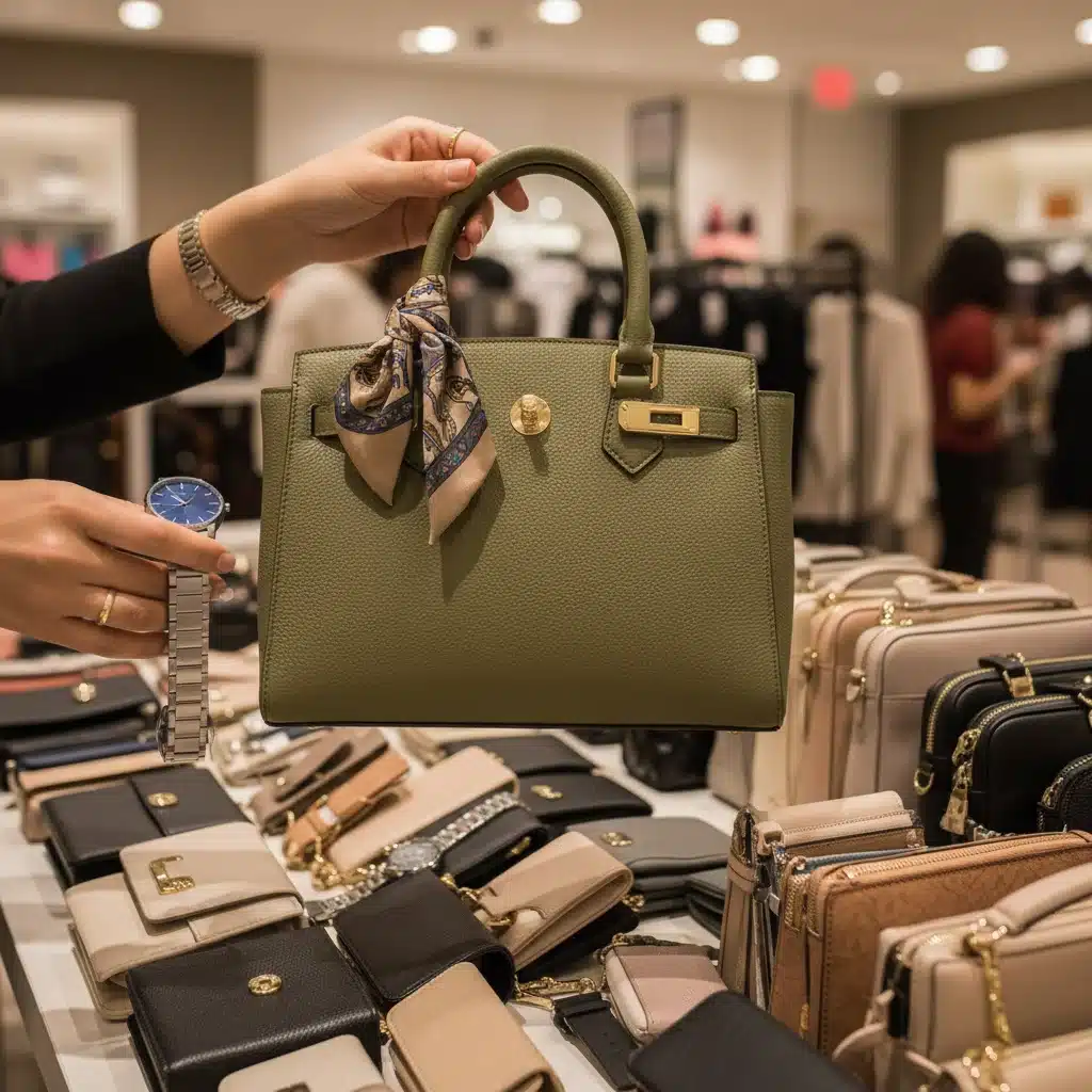 Hands selecting a chic, structured handbag to elevate a Shein outfit