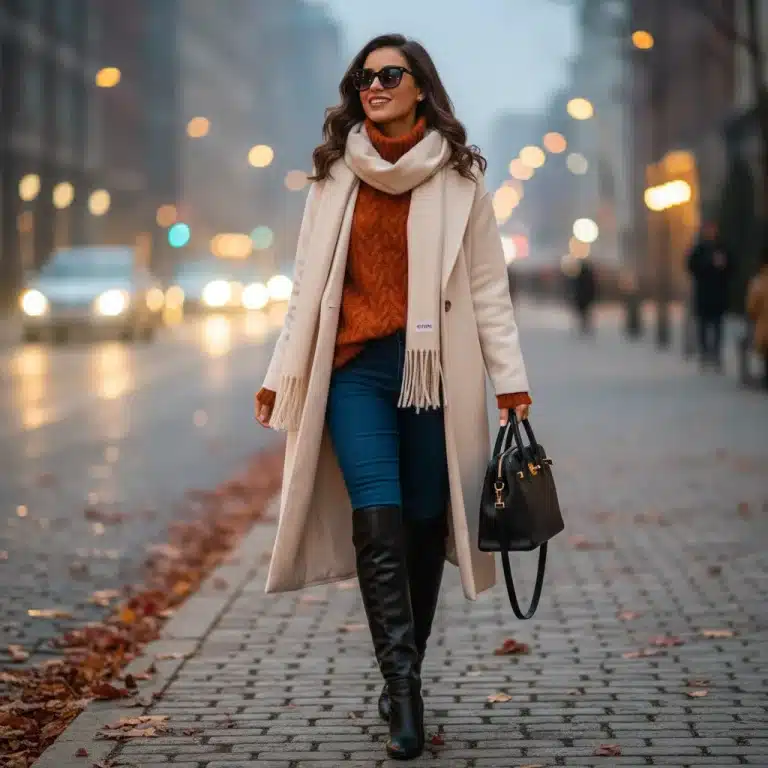 Stylish woman in layered SHEIN fall to winter outfit