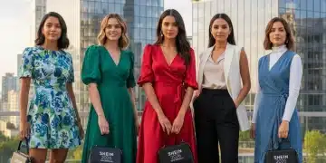 Diverse women modeling Shein's 2026 new arrivals, featuring A-line, empire waist, wrap dress, and wide-leg pant silhouettes.