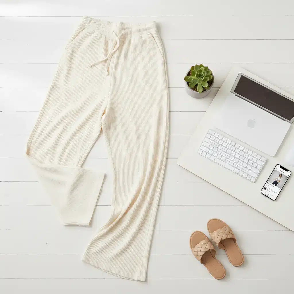 Shein wide-leg lounge pants with desk setup