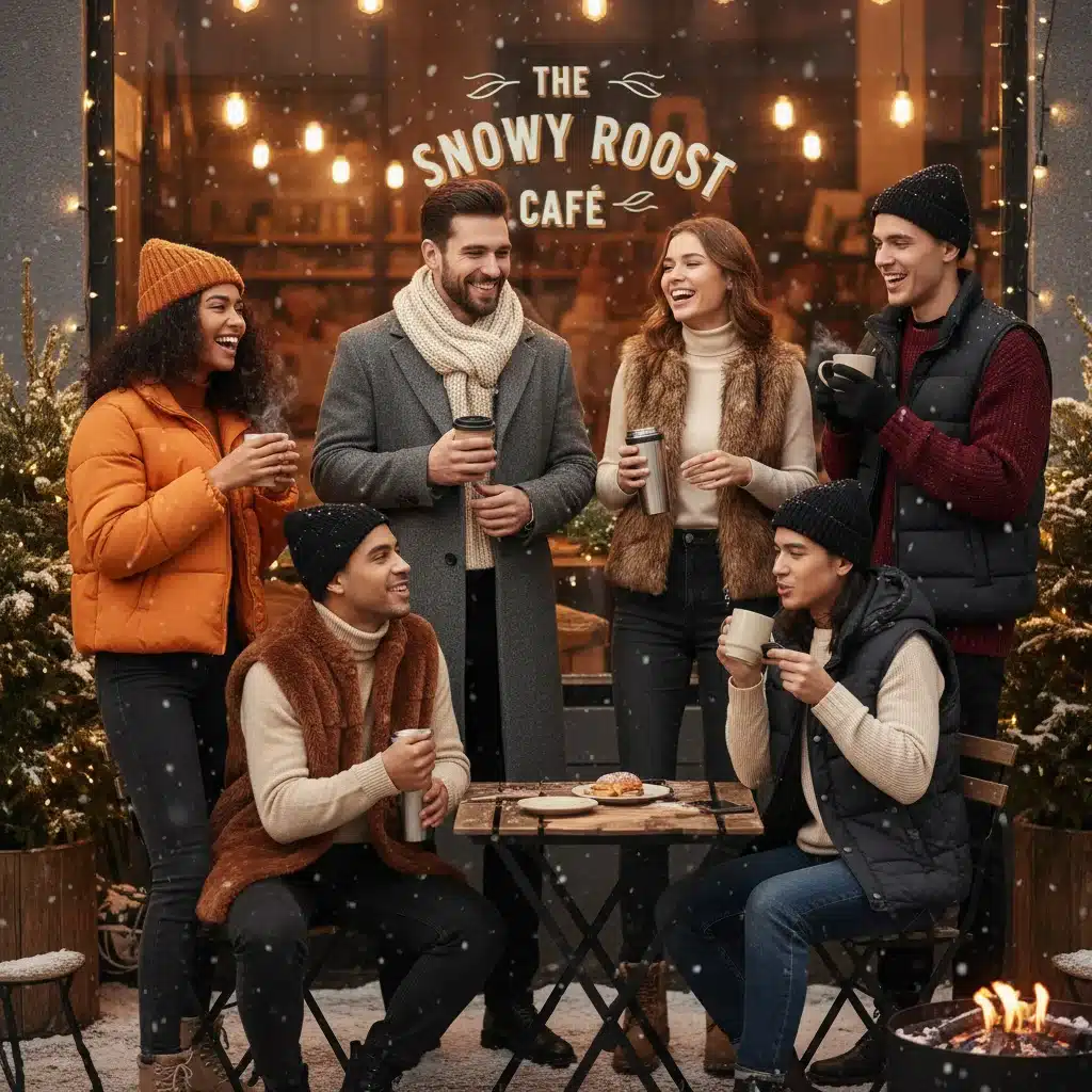 Friends in trendy SHEIN winter outfits enjoying outdoors