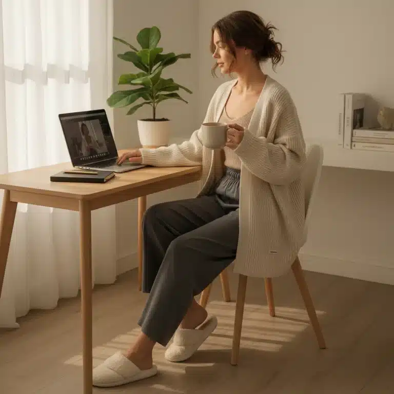 Woman working from home in comfortable Shein outfit