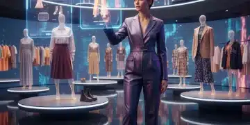 Woman engaging with AI fashion recommendations on a digital interface