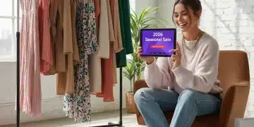 Young woman happily shopping SHEIN 2026 seasonal sales on tablet