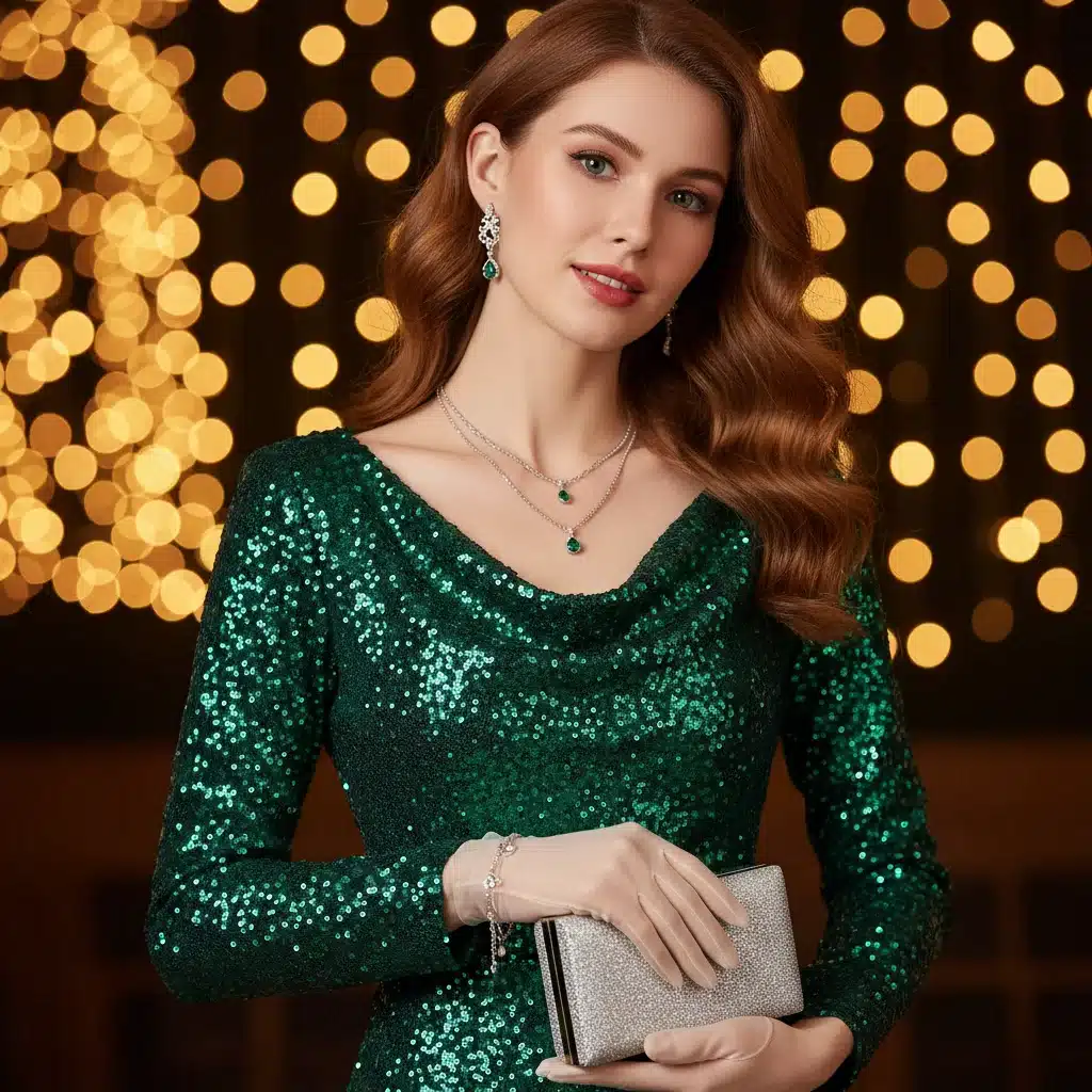 Emerald green sequin dress for a holiday gala