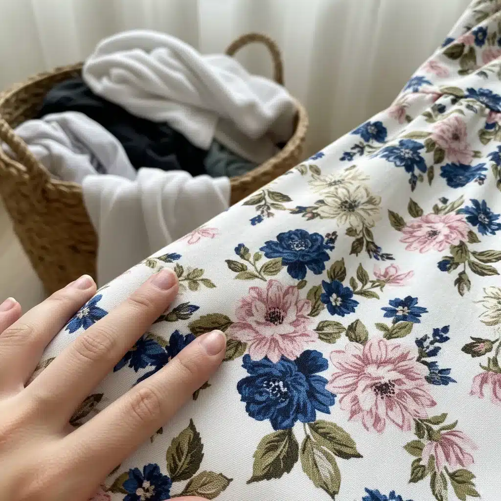 Close-up of a Shein floral midi dress fabric after washing, demonstrating color retention and texture.