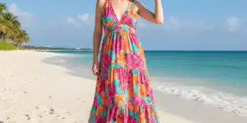 Young woman in a vibrant floral maxi dress and straw hat, embodying Shein's summer 2026 style.