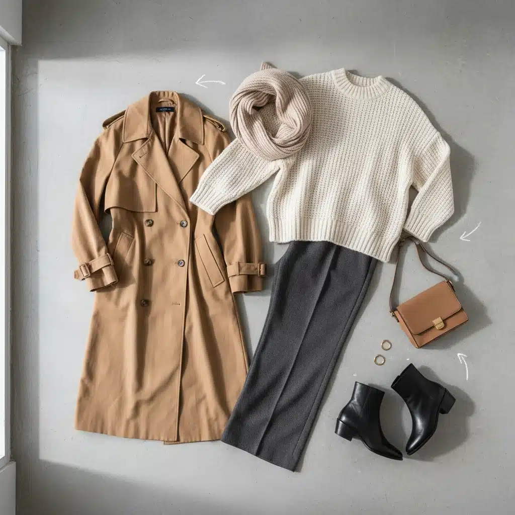 Flat lay of modular fashion pieces for versatile fall outfits