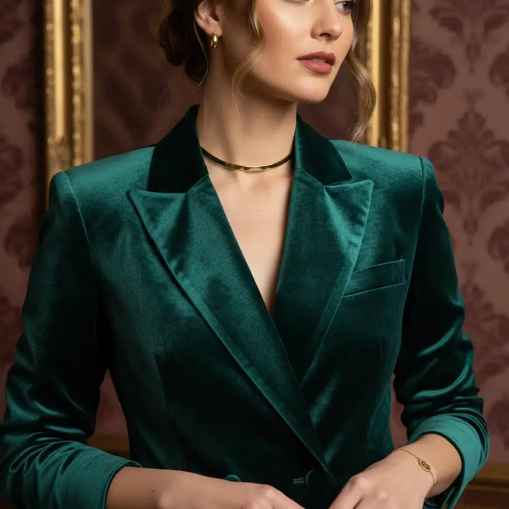 Close-up of velvet blazer showcasing rich texture and jewel tone