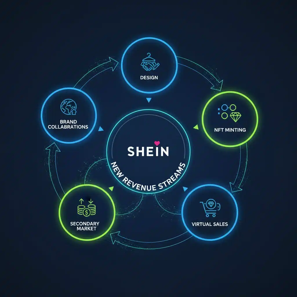 Infographic detailing SHEIN's new revenue streams from digital fashion assets