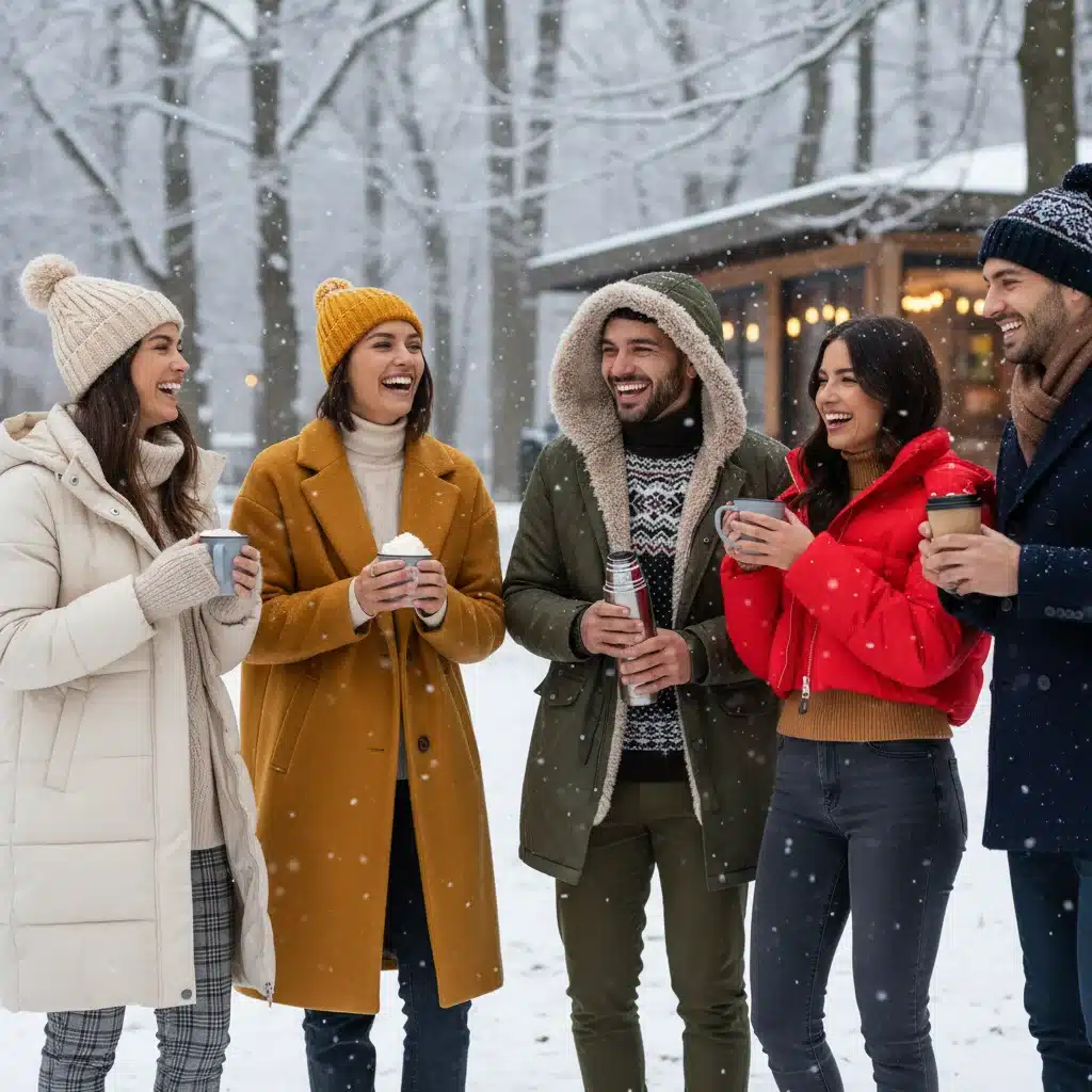 Friends enjoying winter day in stylish SHEIN coats and sweaters